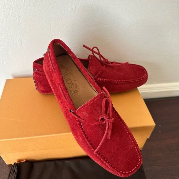TOD’S Men's Red Suede slip-on driving Loafers size US6 1/2 , EU 39 new in box - Picture 2 of 13